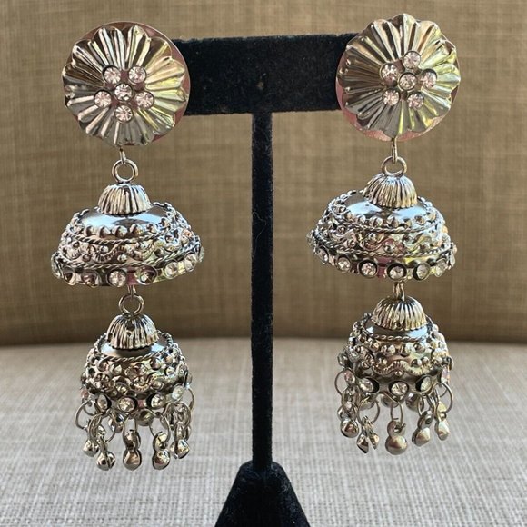 Jewelry - Women Earrings Jumka Silver Tone Fashion Jewelry Drop Down Earrings Traditional